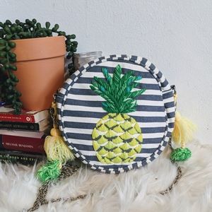 America & Beyond Neon Pineapple Striped Round Crossbody Bag
